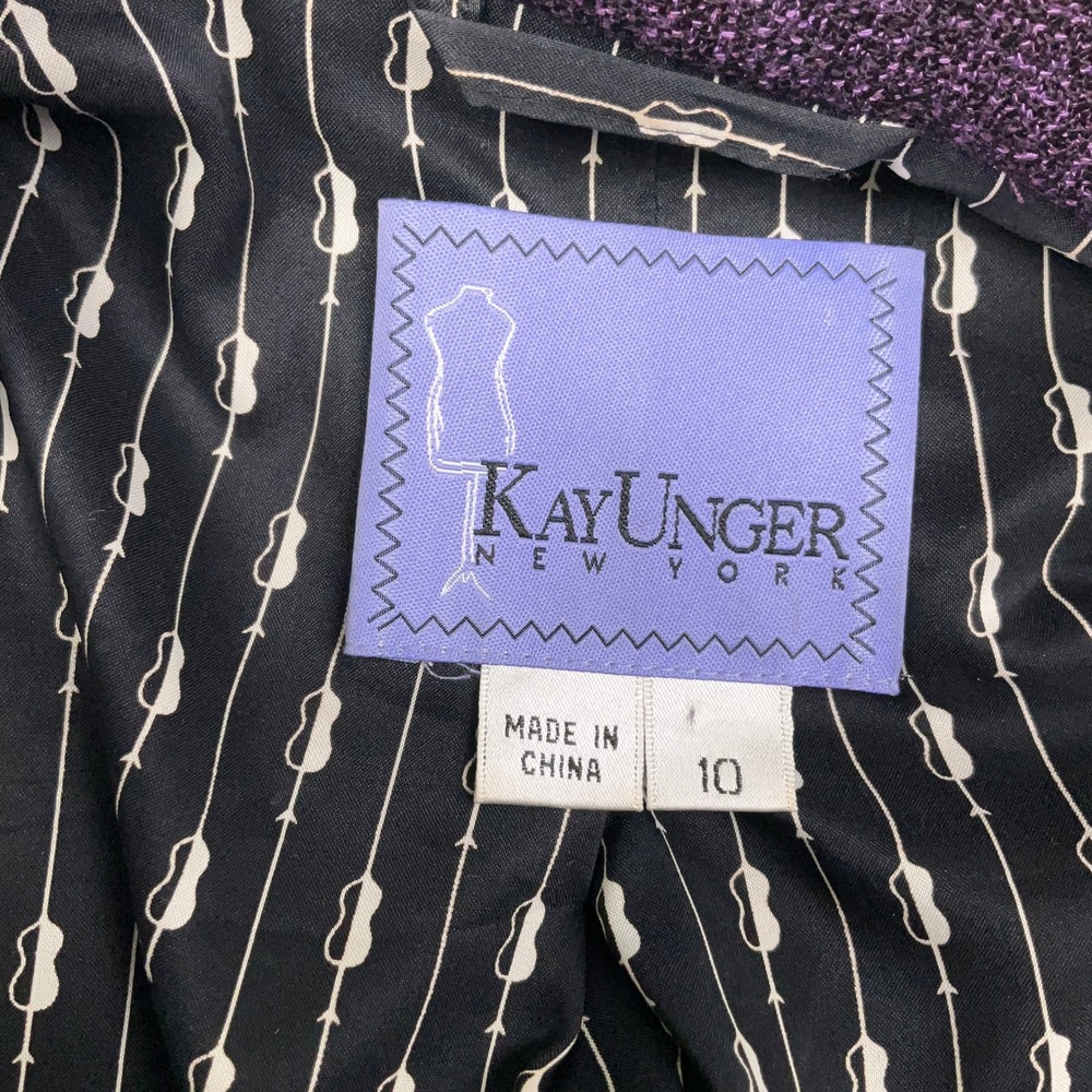 Kay Unger NY Skirt Suit Womens Jacket 10 Skirt 12 Purple‎ Black Woven Career 2pc - Picture 4 of 16
